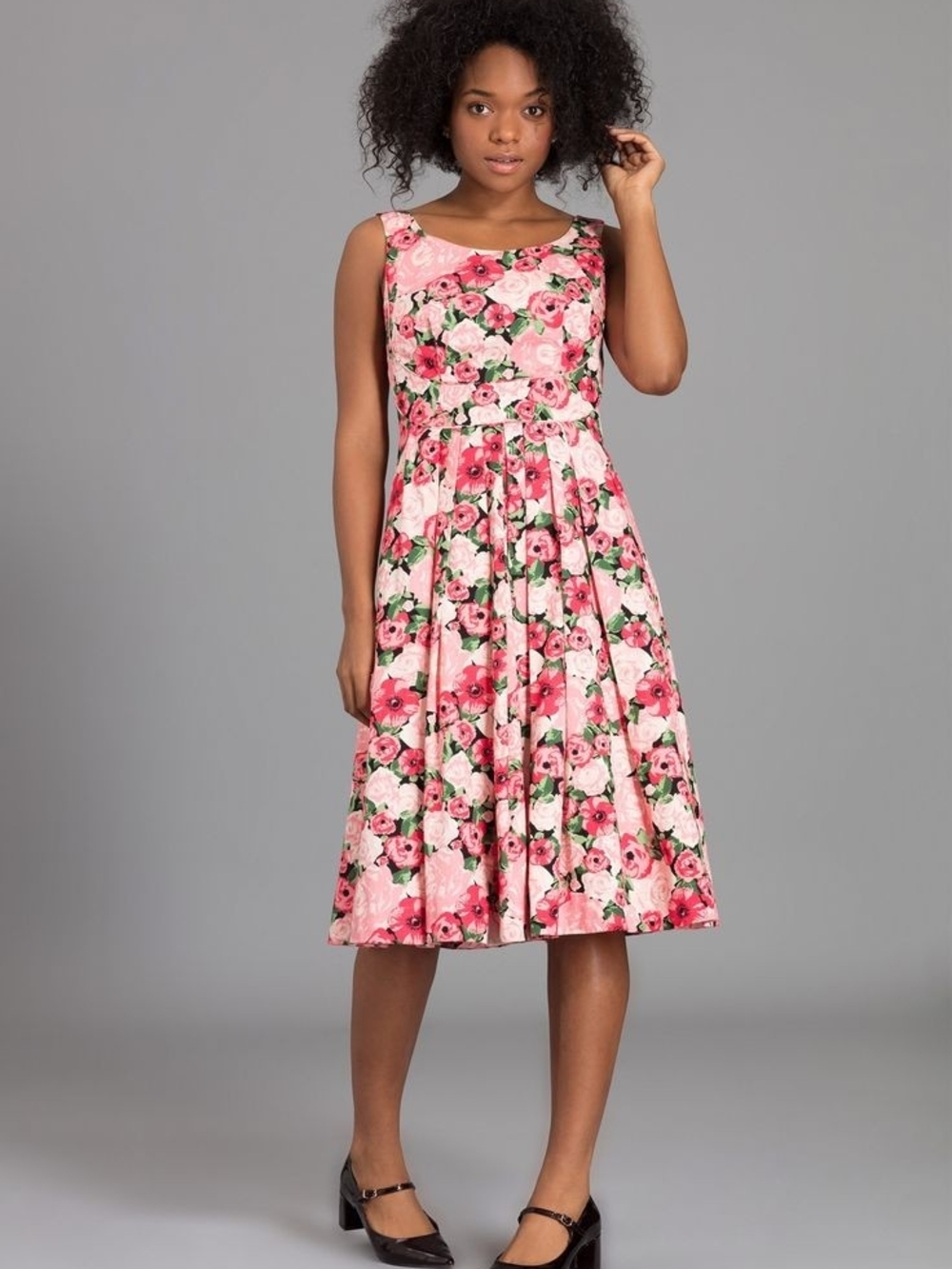 Emily And Fin Floral Pink Fit-and-Flare Midi Dress Size 16UK